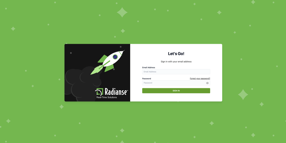 Screenshot: Login screen and account invitation email
