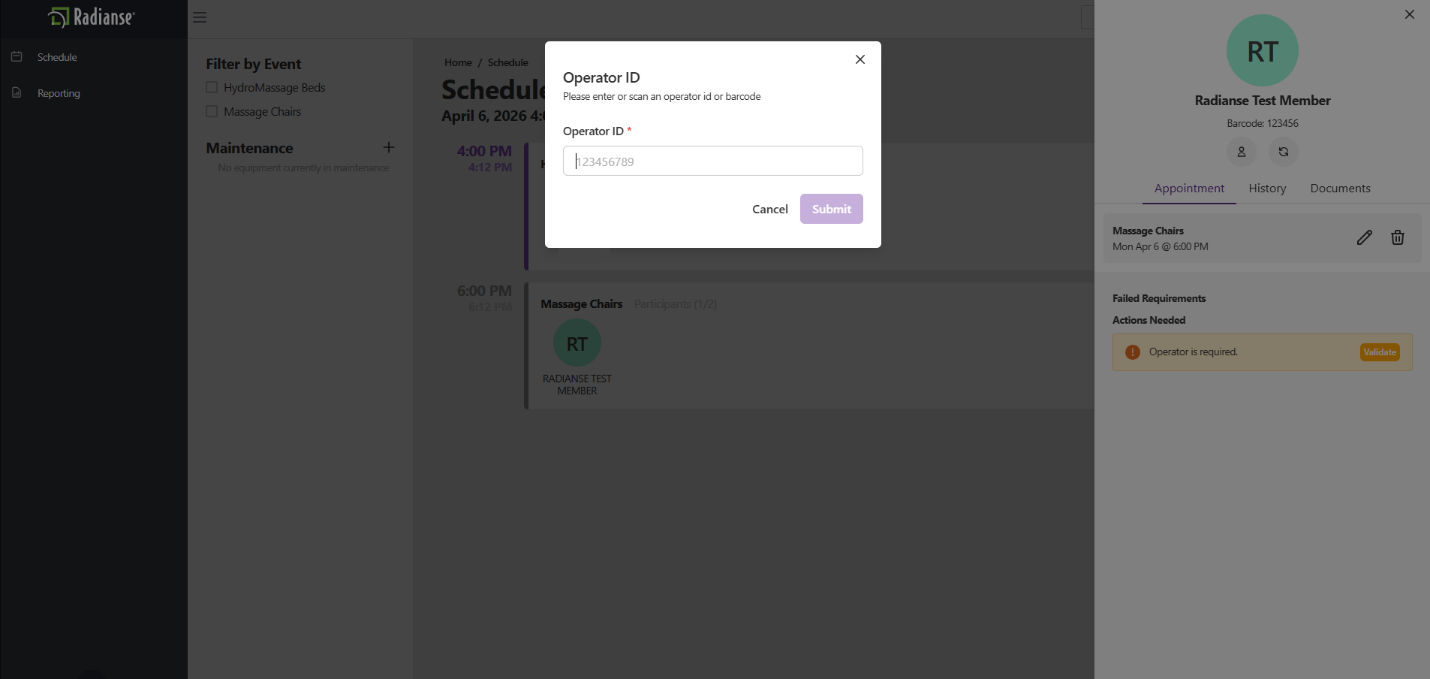 Screenshot: Operator ID prompt