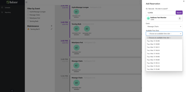 Screenshot: Event and Available Time Slots dropdowns