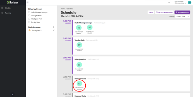 Screenshot: New reservation appearing on the Schedule screen