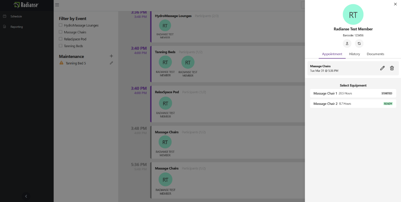 Screenshot: Member detail panel