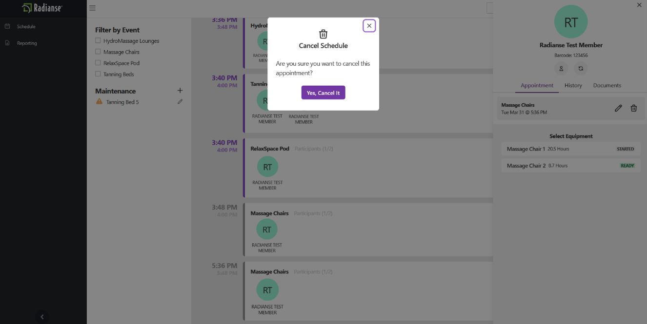 Screenshot: Cancel Schedule confirmation prompt