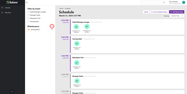 Screenshot: Maintenance section plus icon in left panel