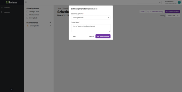 Screenshot: Status Notes field and Set Maintenance button