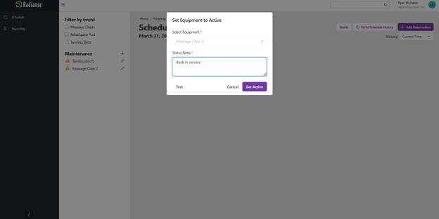 Screenshot: Set Equipment to Active dialog