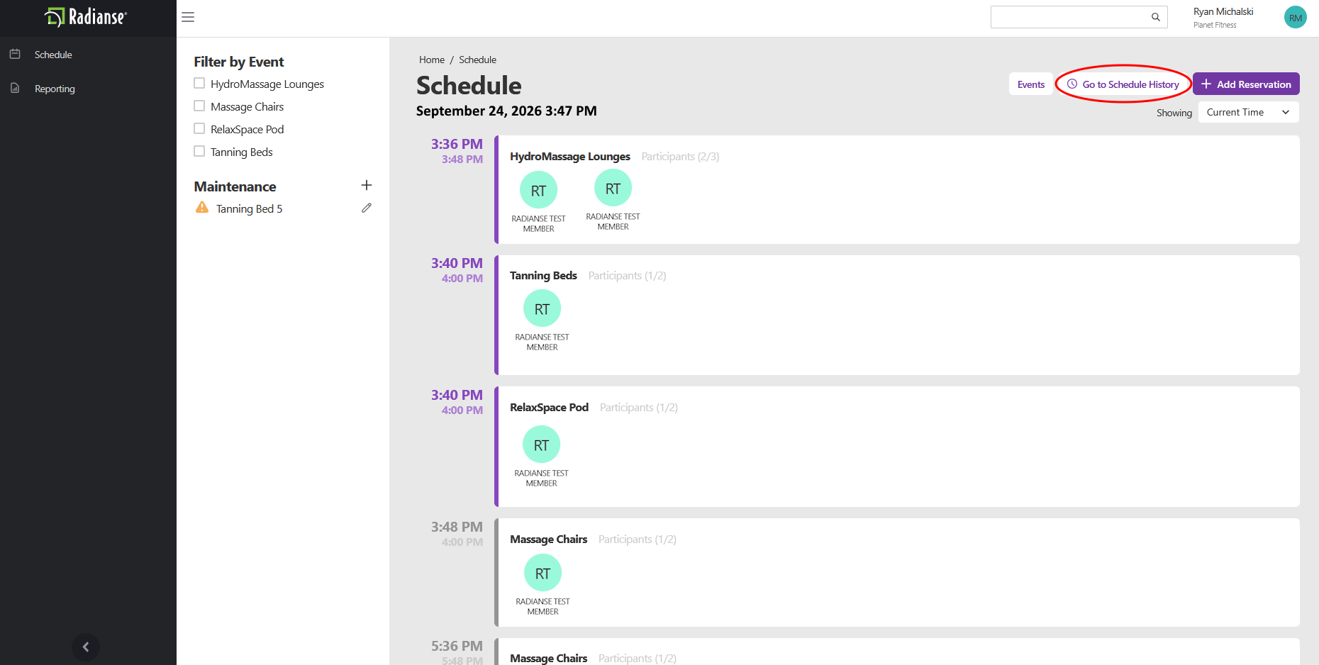 Go to Schedule History button on the Schedule tab