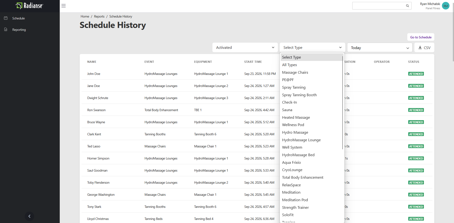 Select Type dropdown expanded